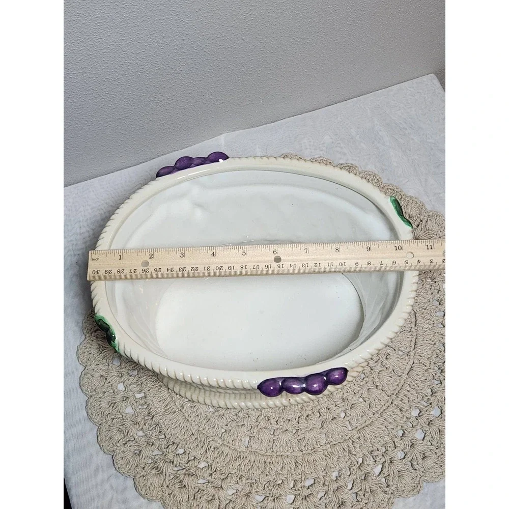 Noble Excellence Vintage Wicker Ceramic Grape Centerpiece Bowl Oval Plantr Cream